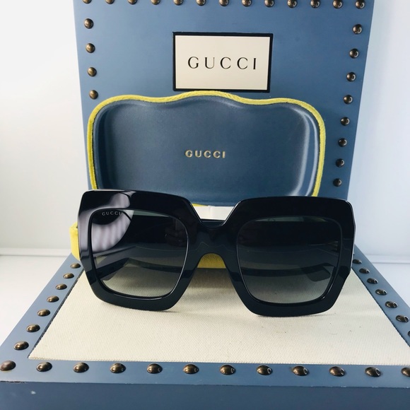 💯 - New authentic- Gucci Black Gg0102s - 001 Oversized Glitter Sunglasses - Picture 7 of 14